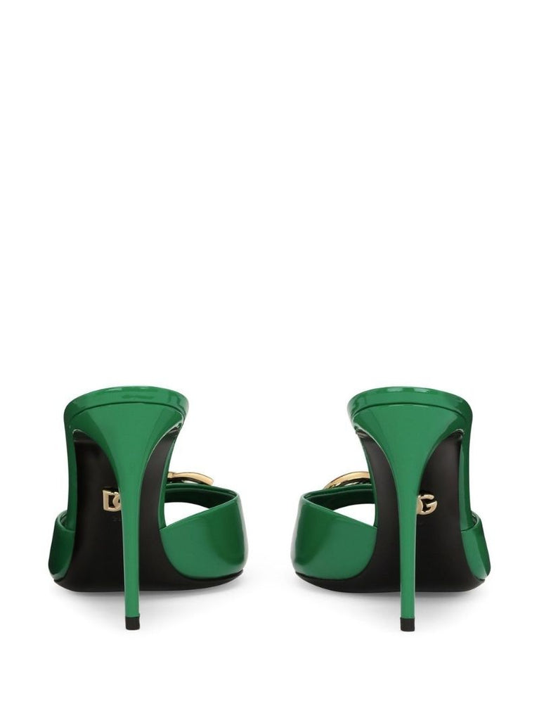 Green 85 Patent Leather Logo Sandals