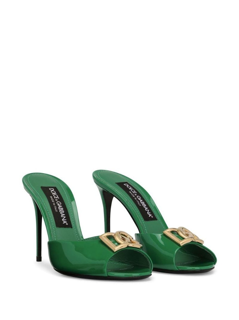 Green 85 Patent Leather Logo Sandals