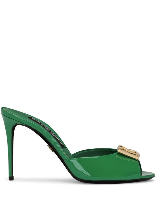 Green 85 Patent Leather Logo Sandals