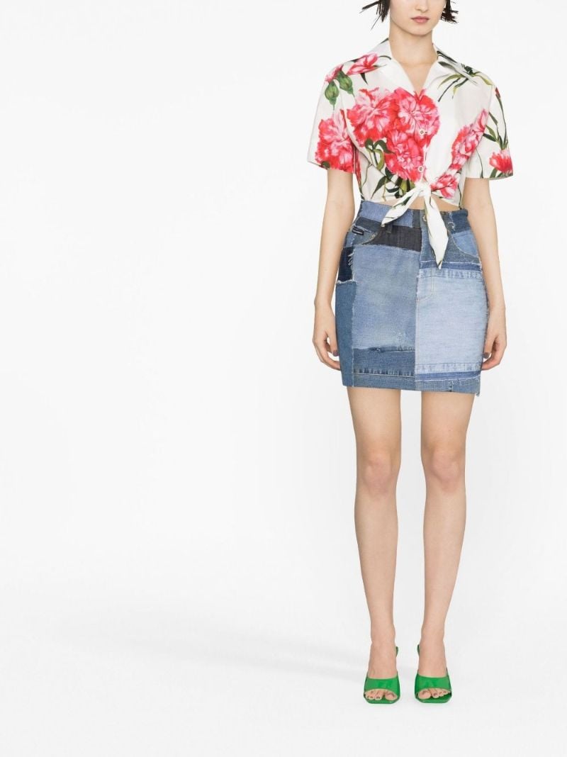 Blue Patchwork Denim Mini Skirt