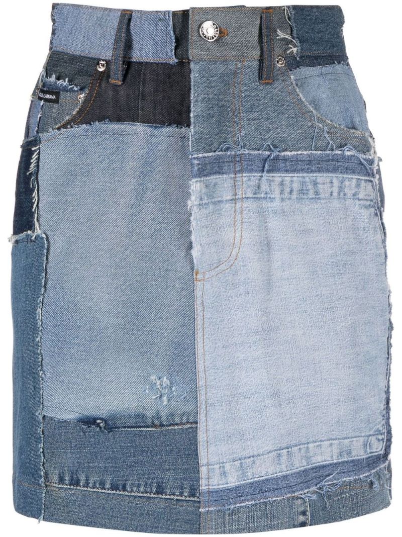 Blue Patchwork Denim Mini Skirt