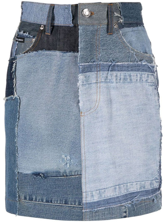 Blue Patchwork Denim Mini Skirt
