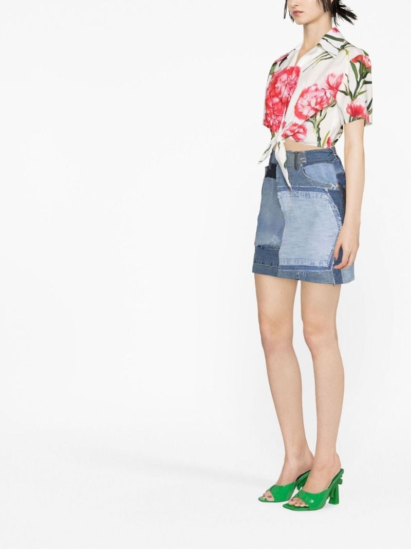 Blue Patchwork Denim Mini Skirt