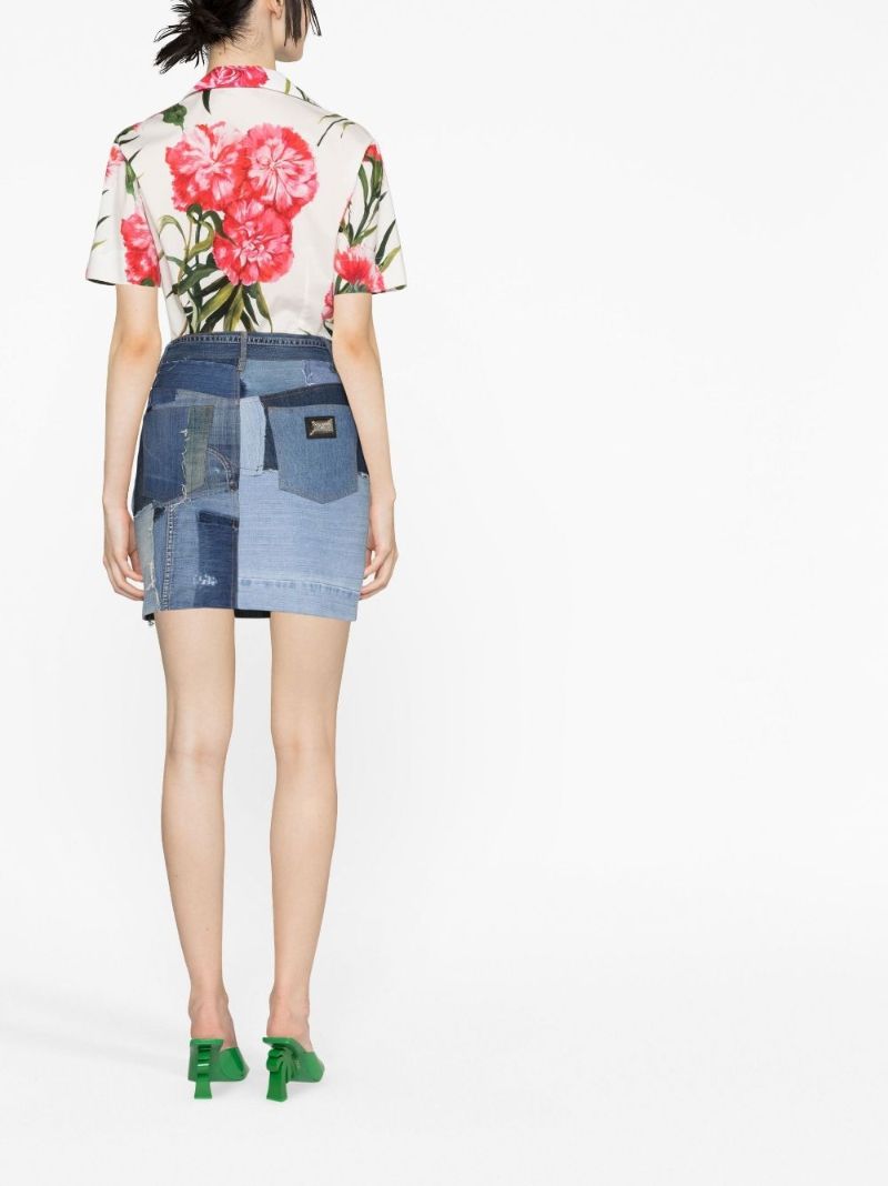 Blue Patchwork Denim Mini Skirt