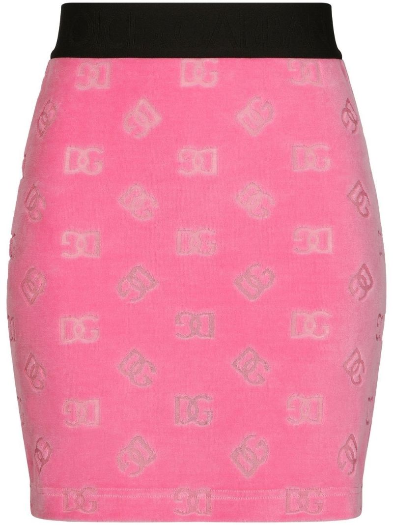 Pink Logo Print Velvet Mini Skirt