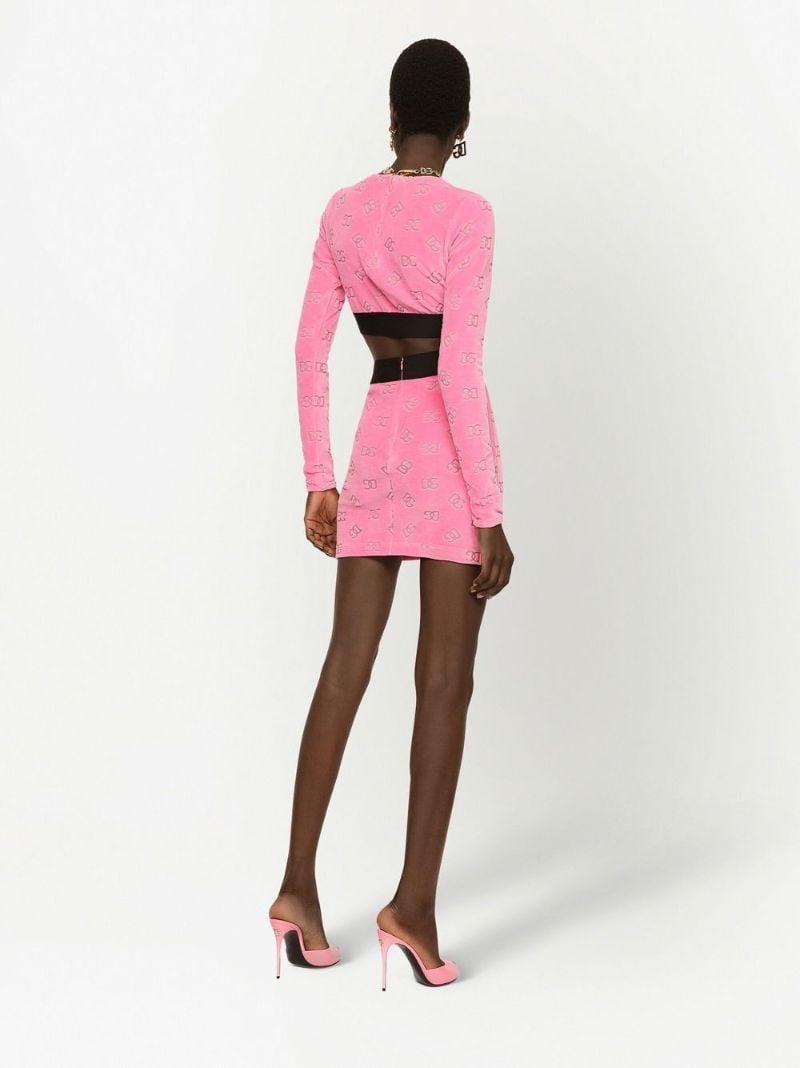 Pink Logo Print Velvet Mini Skirt