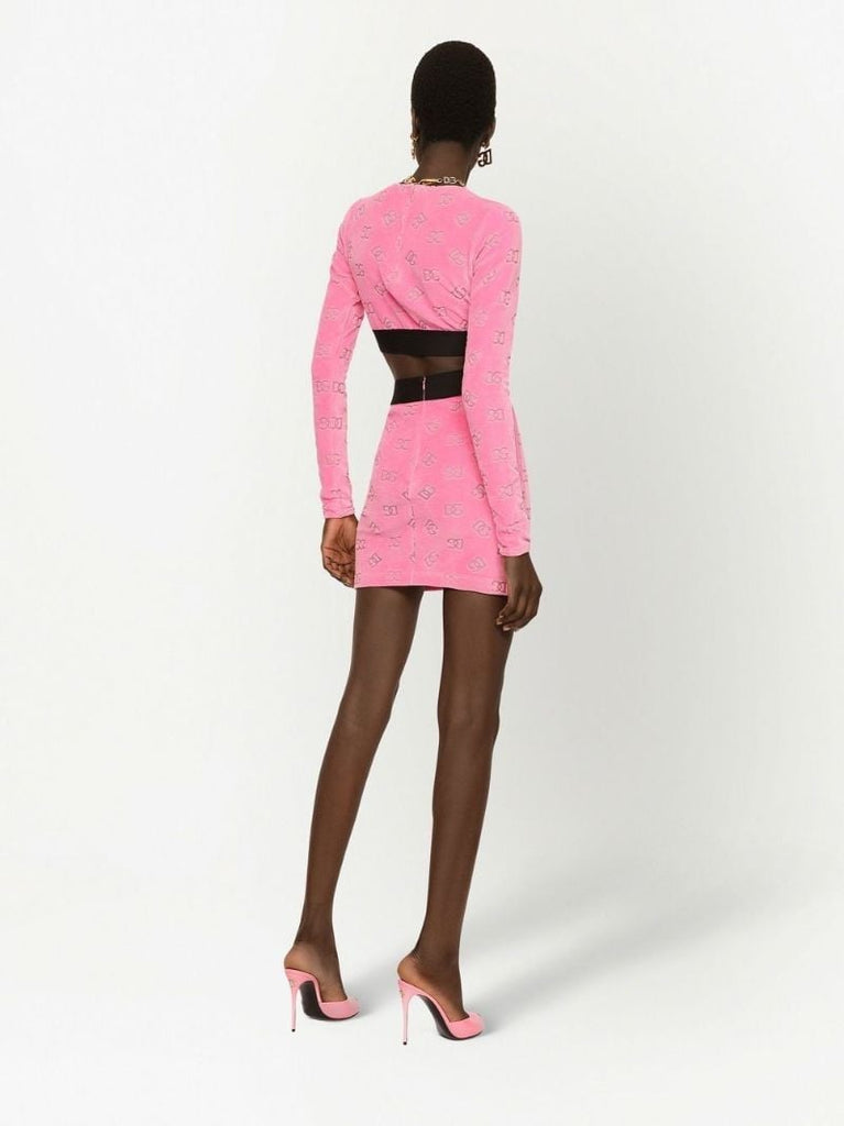 Pink Logo Print Velvet Mini Skirt