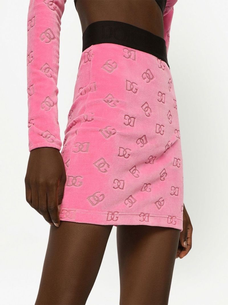Pink Logo Print Velvet Mini Skirt