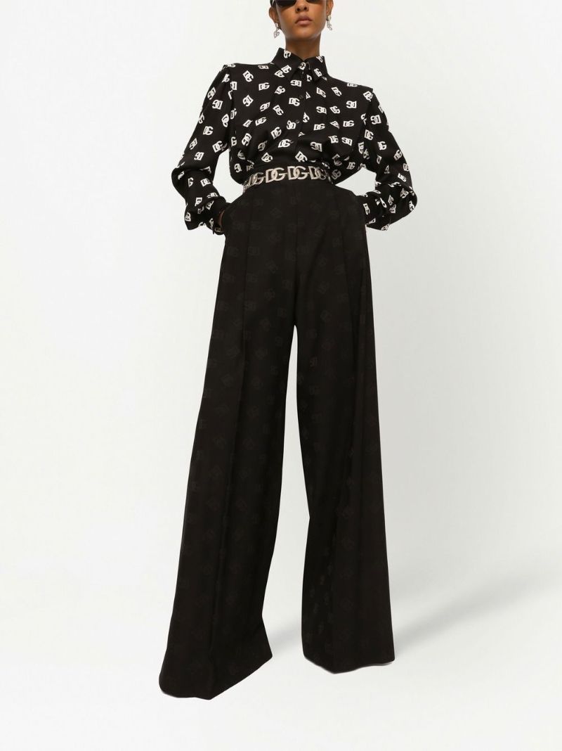 Black Dg Logo Print Silk Shirt