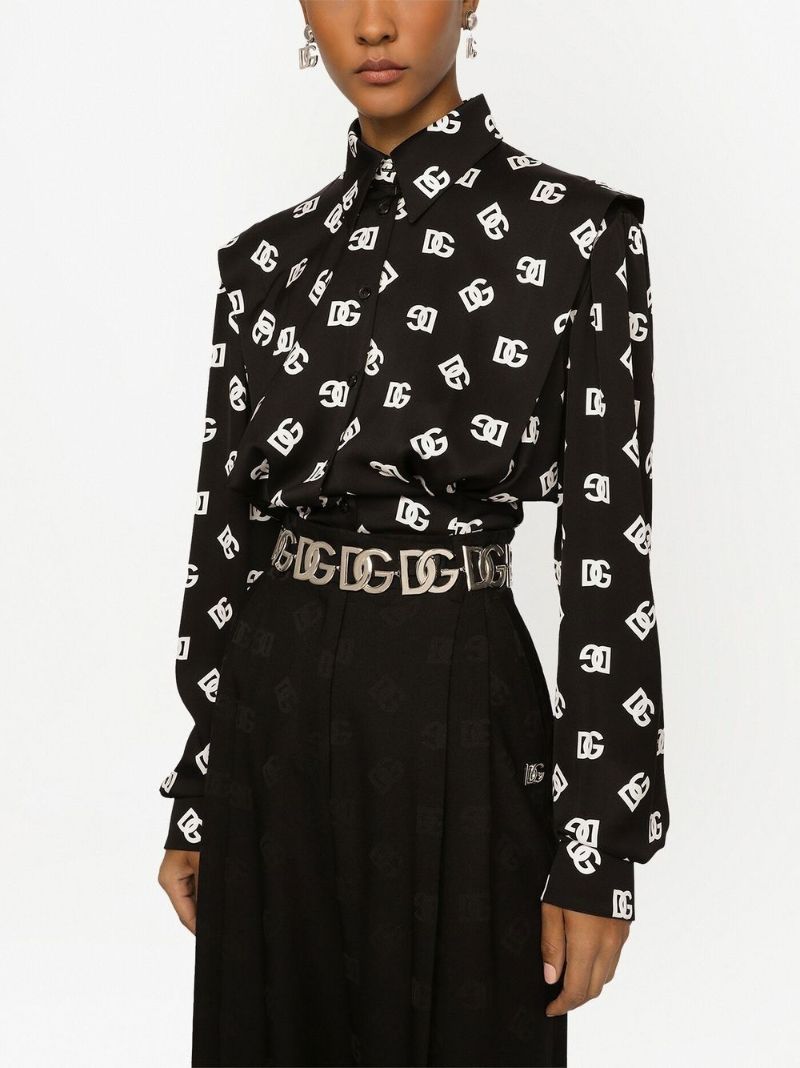 Black Dg Logo Print Silk Shirt