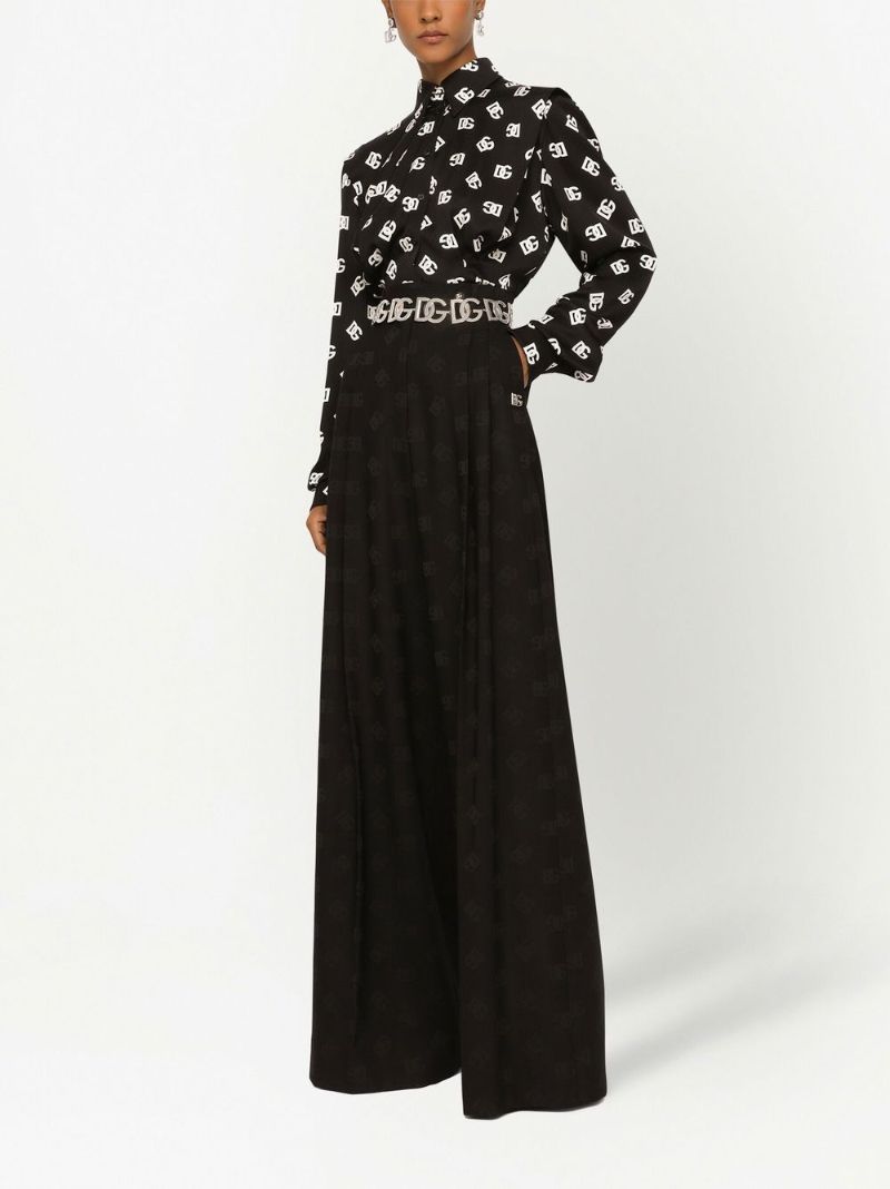 Black Dg Logo Print Silk Shirt