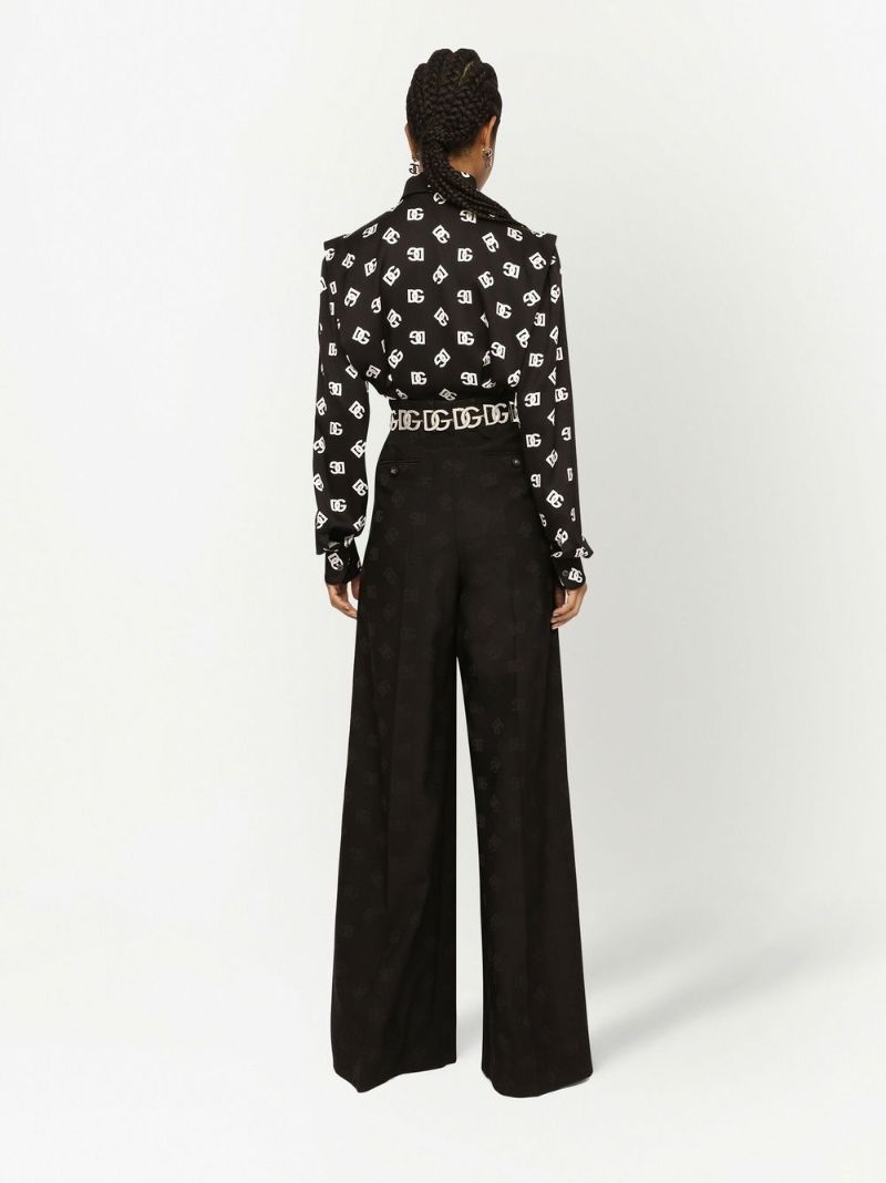 Black Dg Logo Print Silk Shirt
