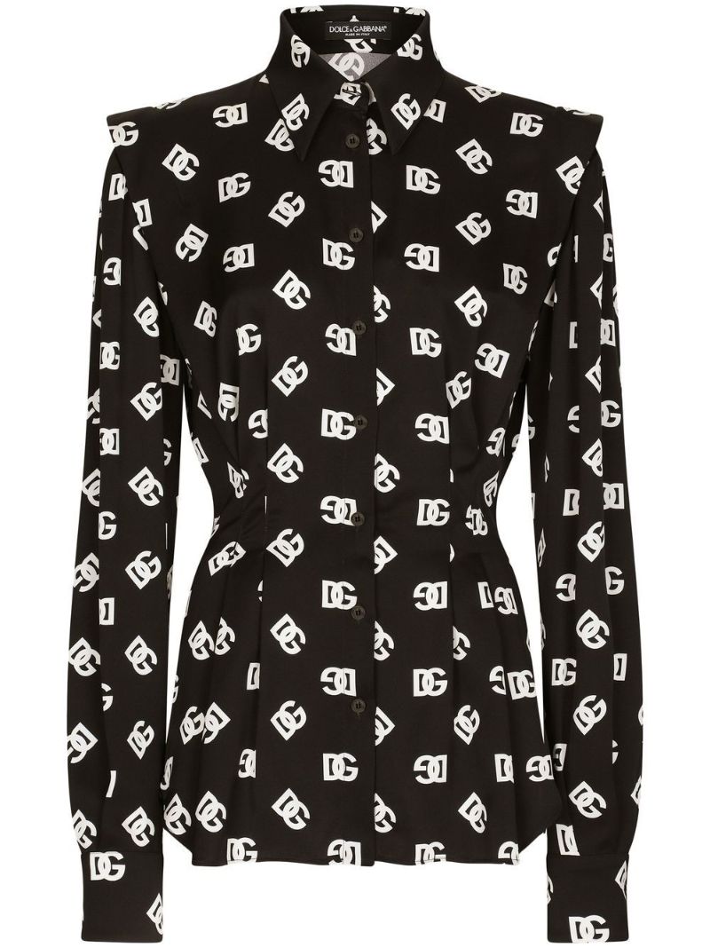Black Dg Logo Print Silk Shirt