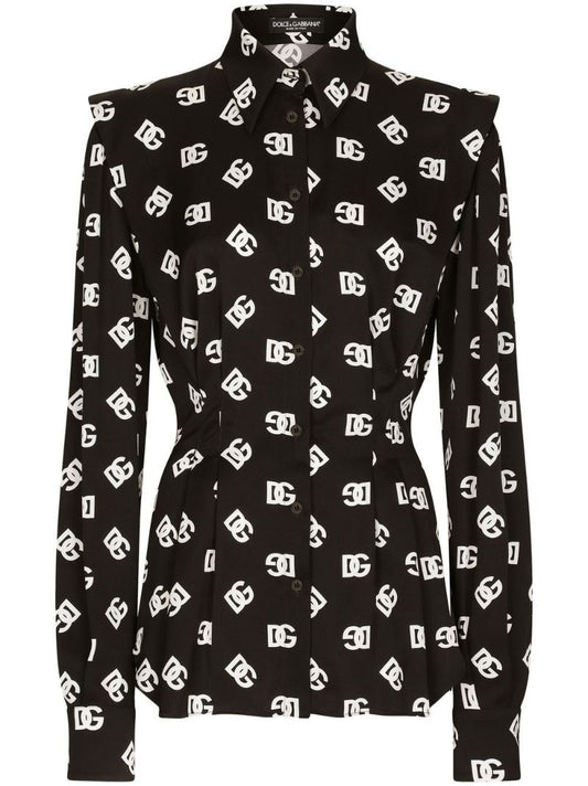 Black Dg Logo Print Silk Shirt
