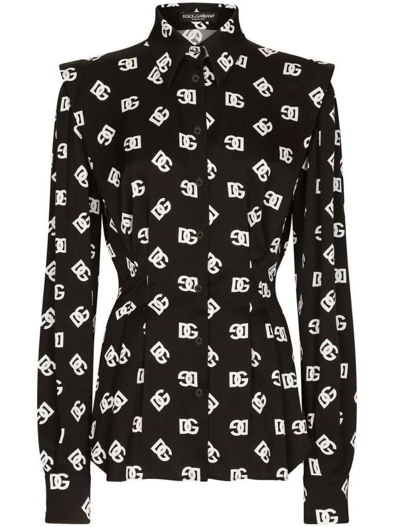 Black Dg Logo Print Silk Shirt