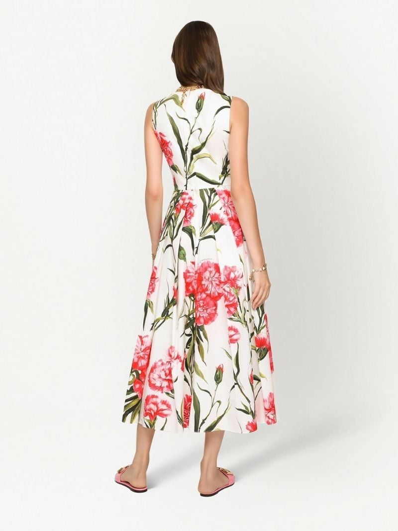 White Carnation Print Sleeveless Dress
