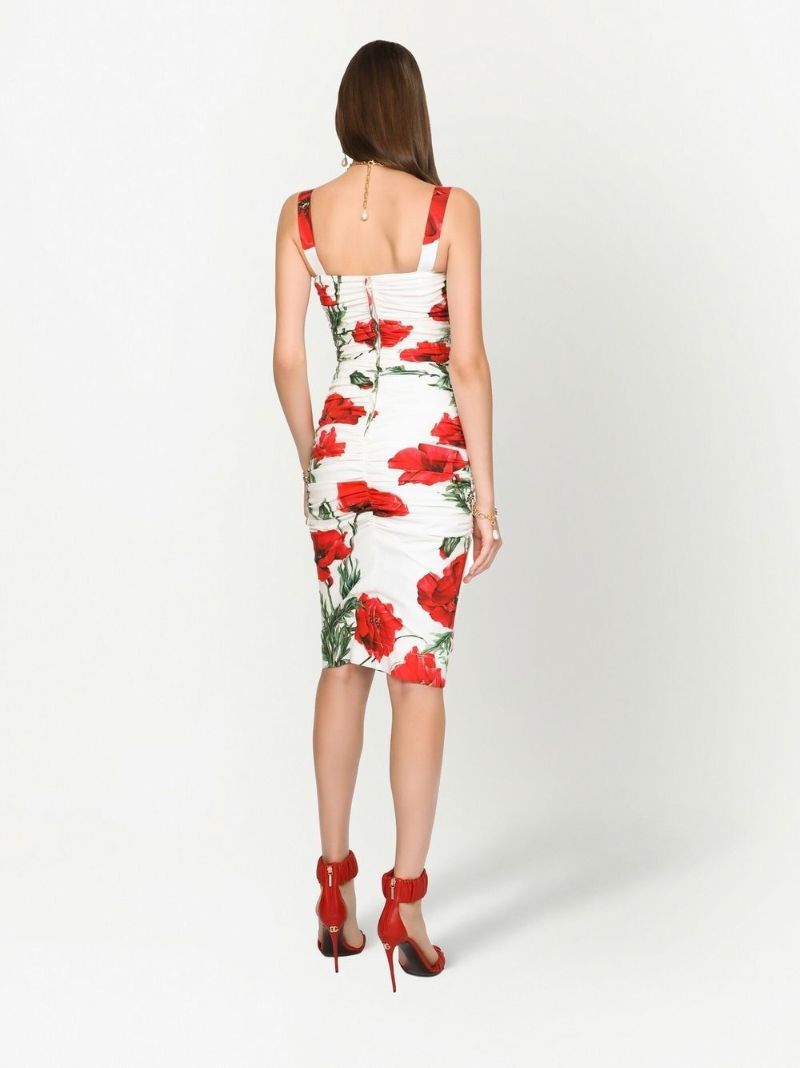 White Floral Print Midi Dress
