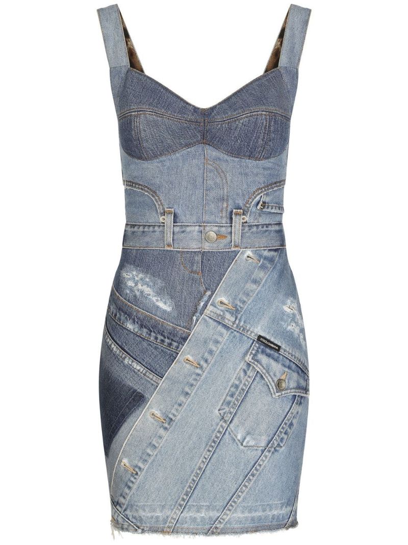 Blue Patchwork Denim Dress