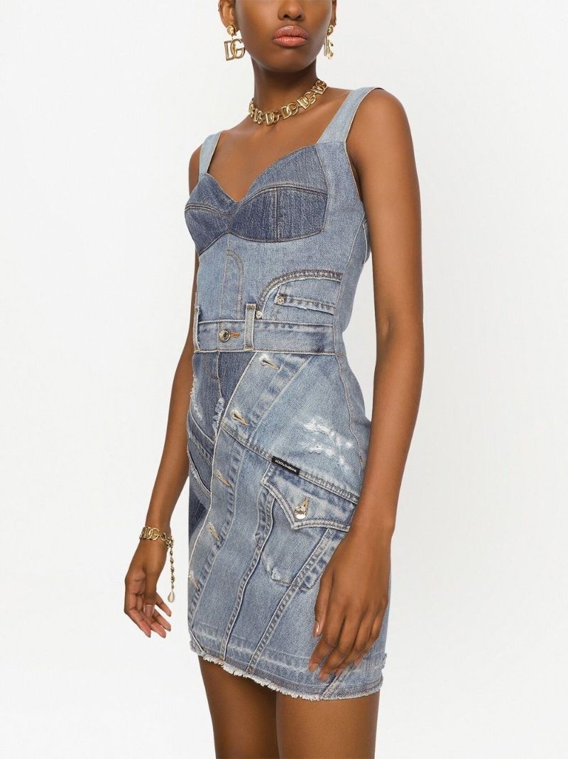 Blue Patchwork Denim Dress