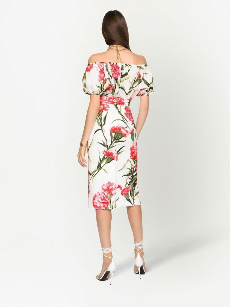 White Floral Print Off-the-shoulder Blouse