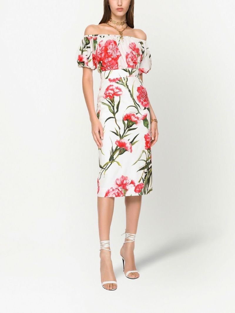 White Floral Print Off-the-shoulder Blouse