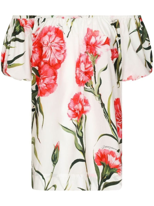 White Floral Print Off-the-shoulder Blouse