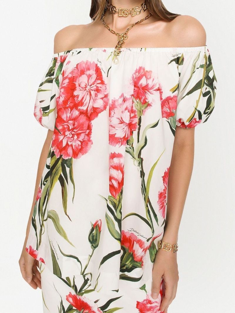 White Floral Print Off-the-shoulder Blouse