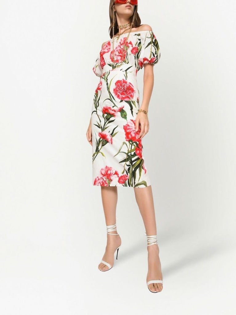 White Floral Print Off-the-shoulder Blouse