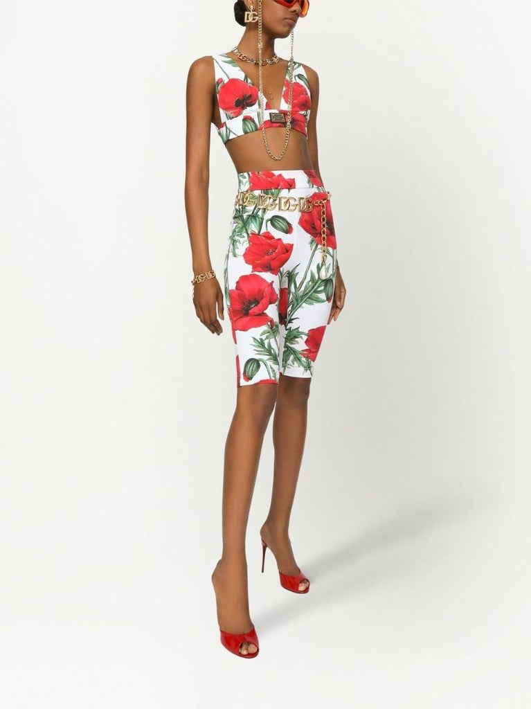 White Floral Logo Plaque Cropped Top