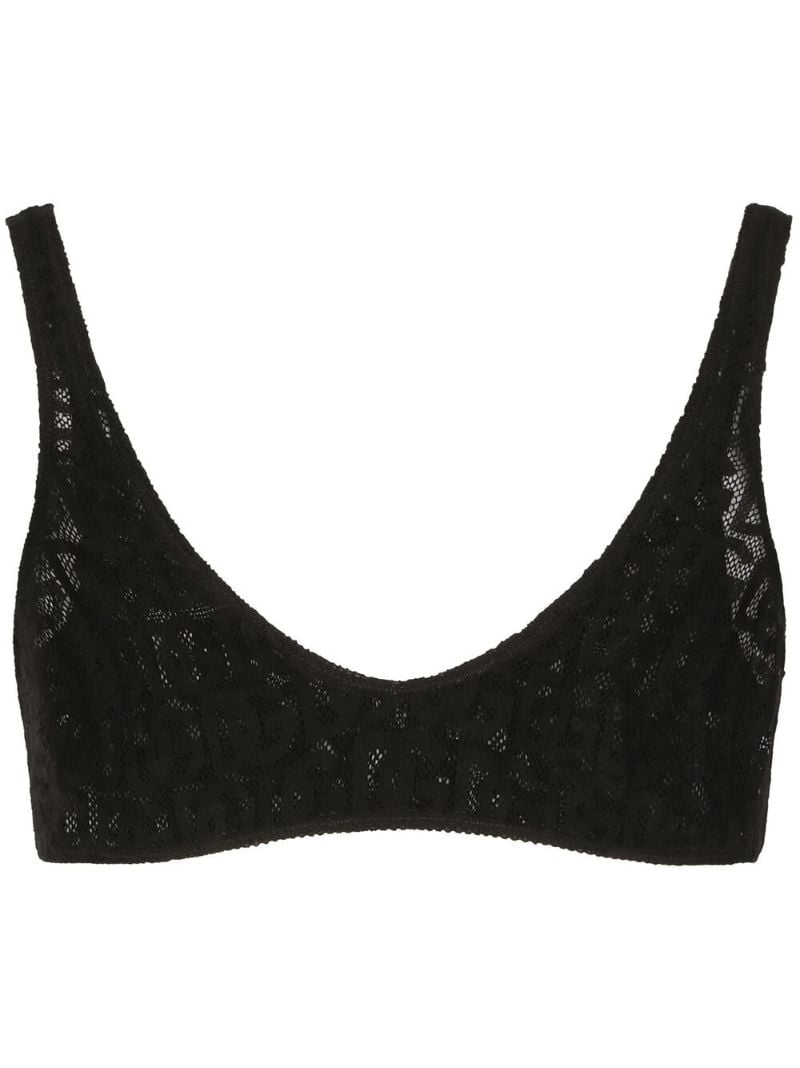 Black Logo-lace Cropped Bralette