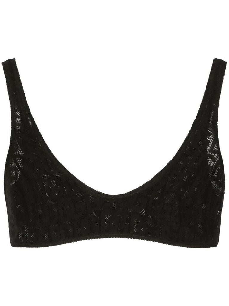 Black Logo-lace Cropped Bralette