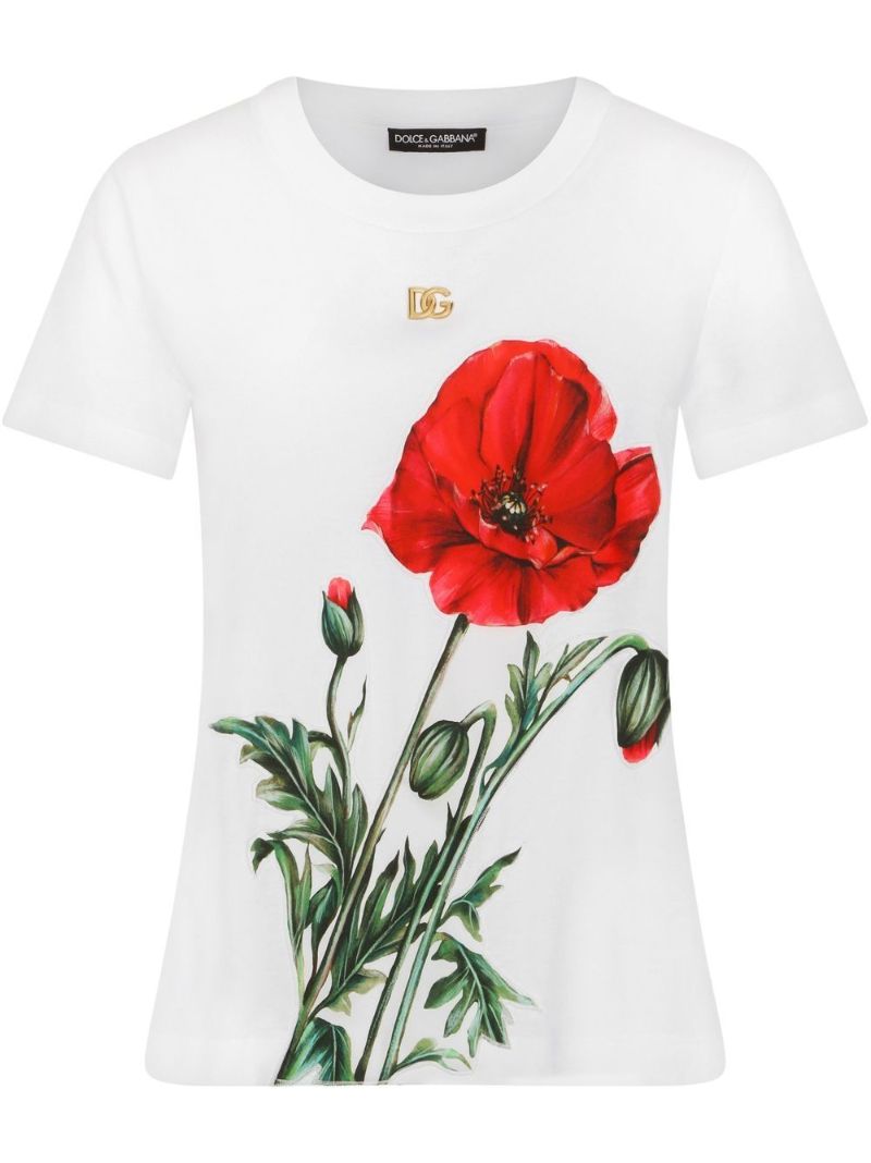 White Poppy Print T-shirt