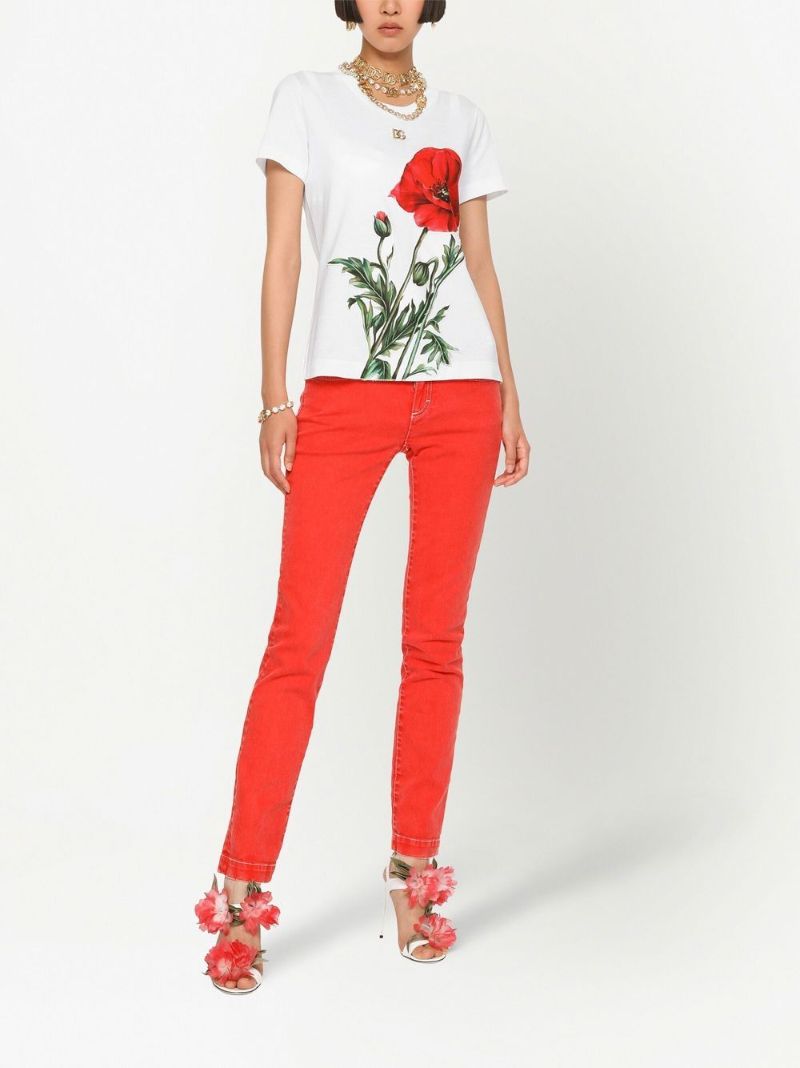 White Poppy Print T-shirt