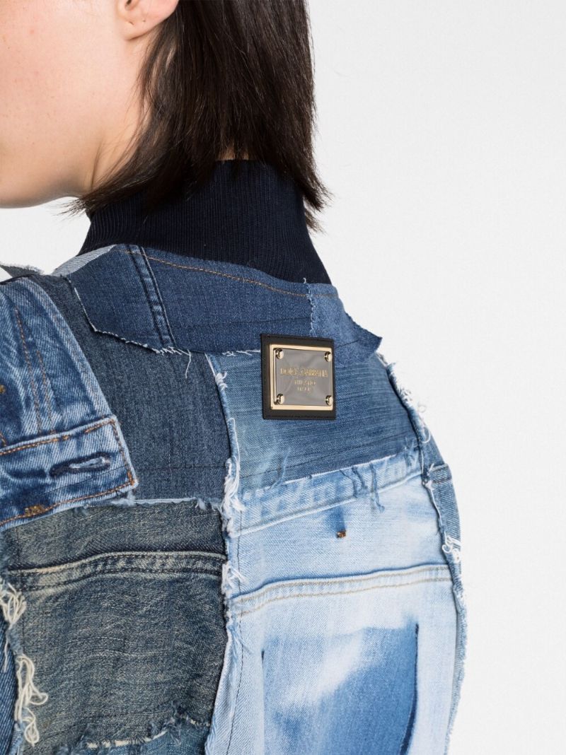 Blue Oversized Patchwork Denim Bomber Jacket: