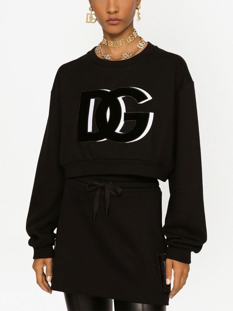 Black Dg Logo Patch Cropped Sweatshirt