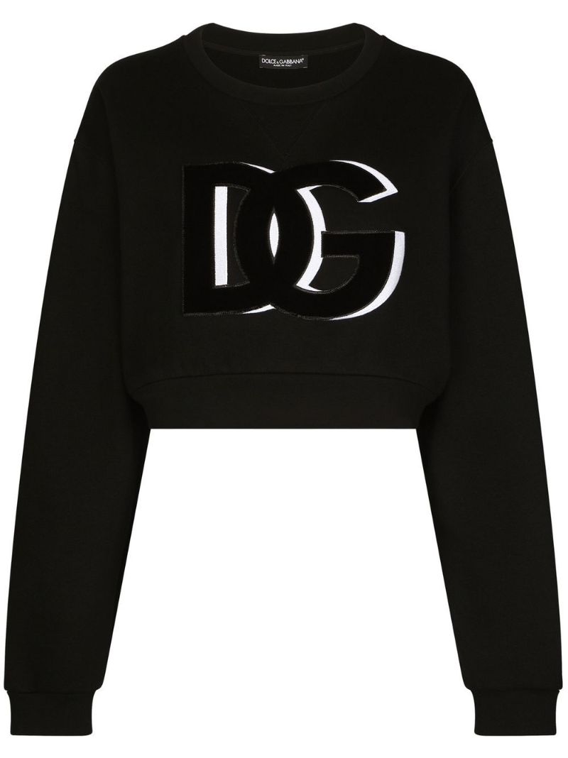 Black Dg Logo Patch Cropped Sweatshirt