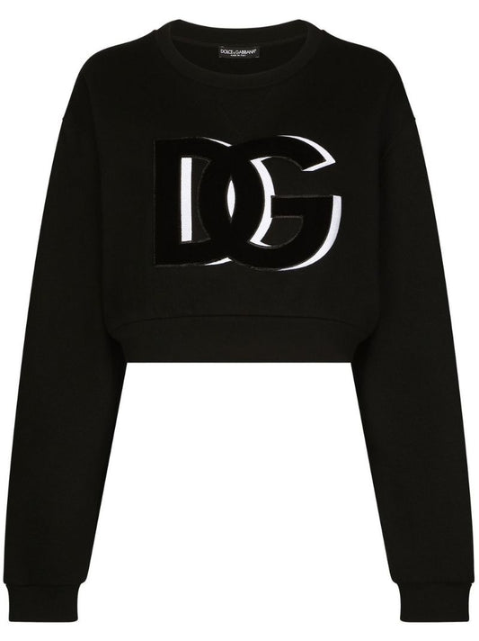 Black Dg Logo Patch Cropped Sweatshirt