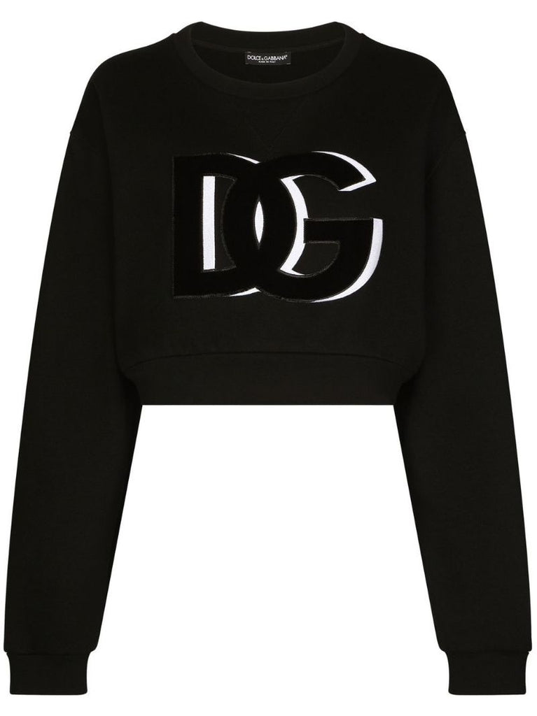 Black Dg Logo Patch Cropped Sweatshirt