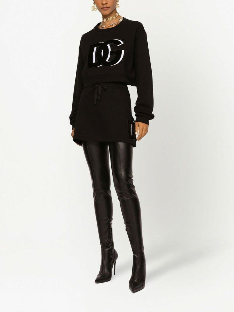 Black Dg Logo Patch Cropped Sweatshirt