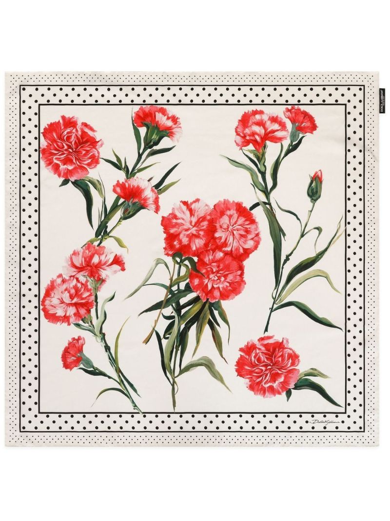 White Carnation Print Silk Scarf