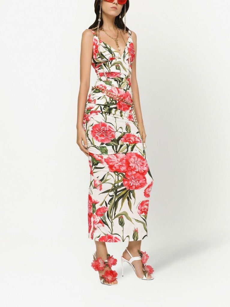 White Floral Print Maxi Dress