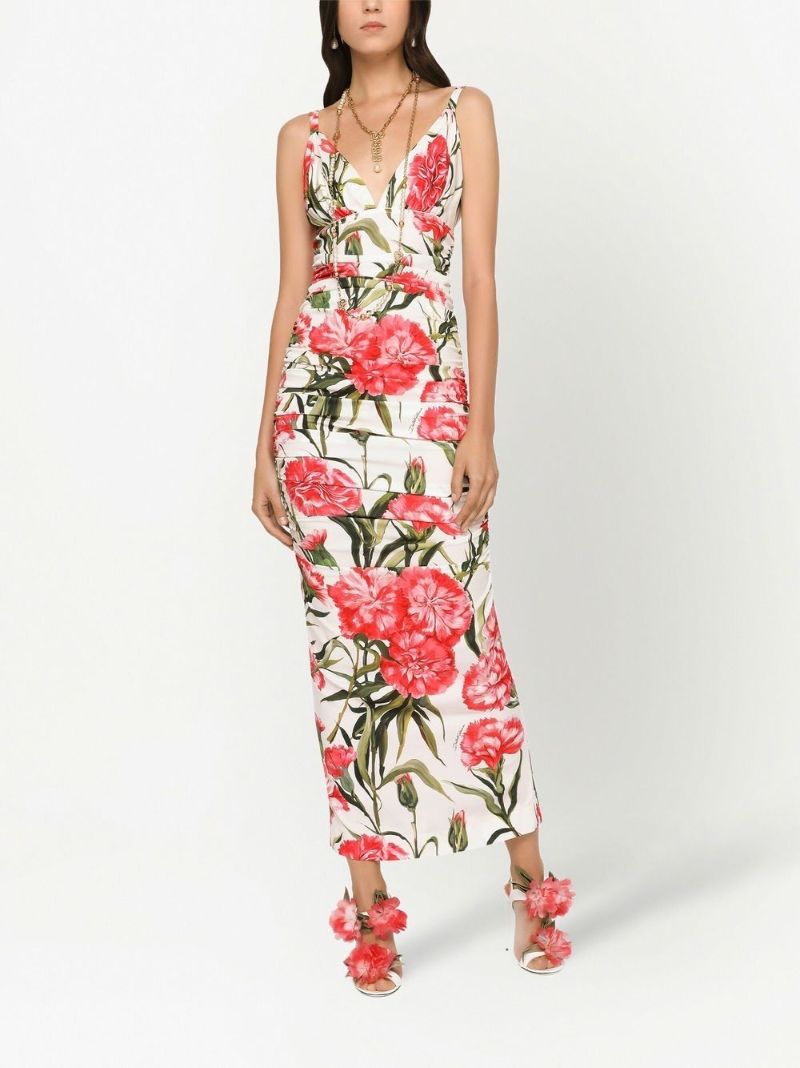 White Floral Print Maxi Dress