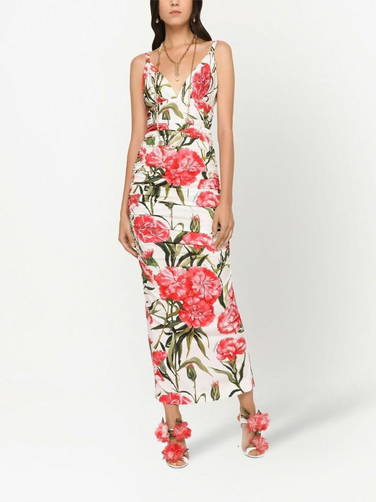 White Floral Print Maxi Dress