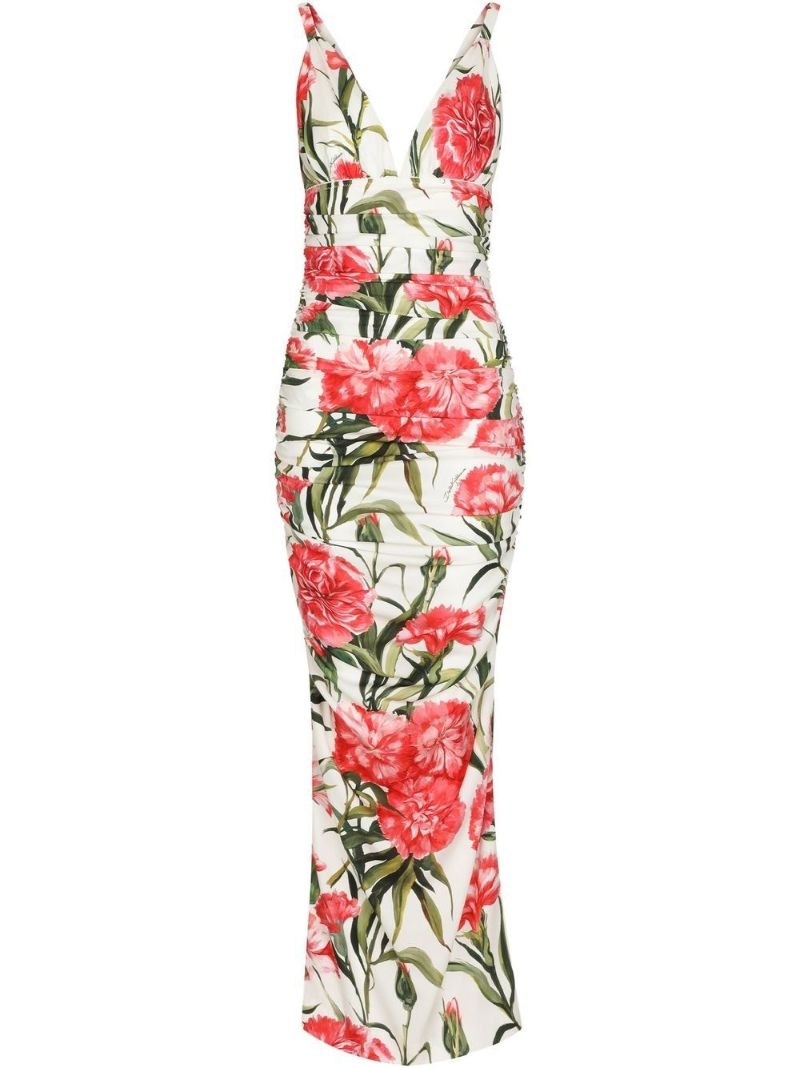White Floral Print Maxi Dress