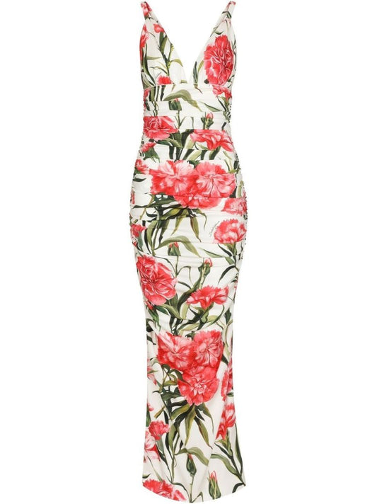 White Floral Print Maxi Dress