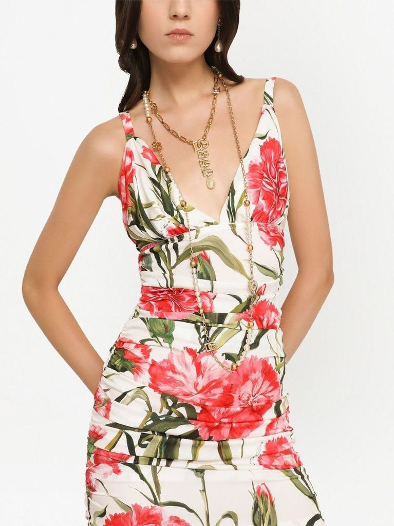 White Floral Print Maxi Dress
