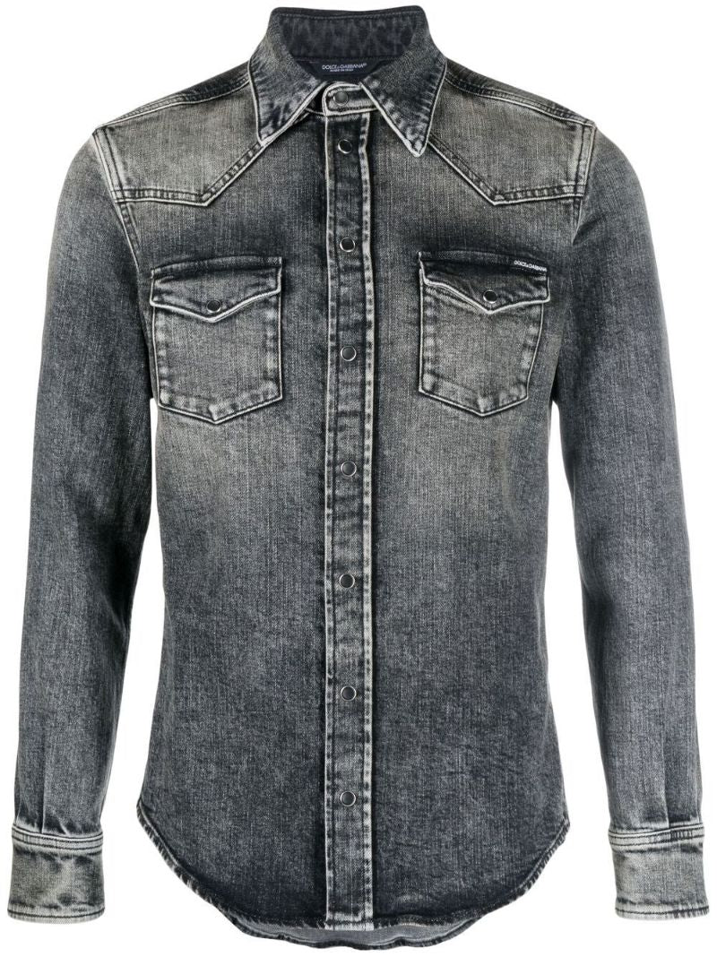 Black Faded Denim Shirt