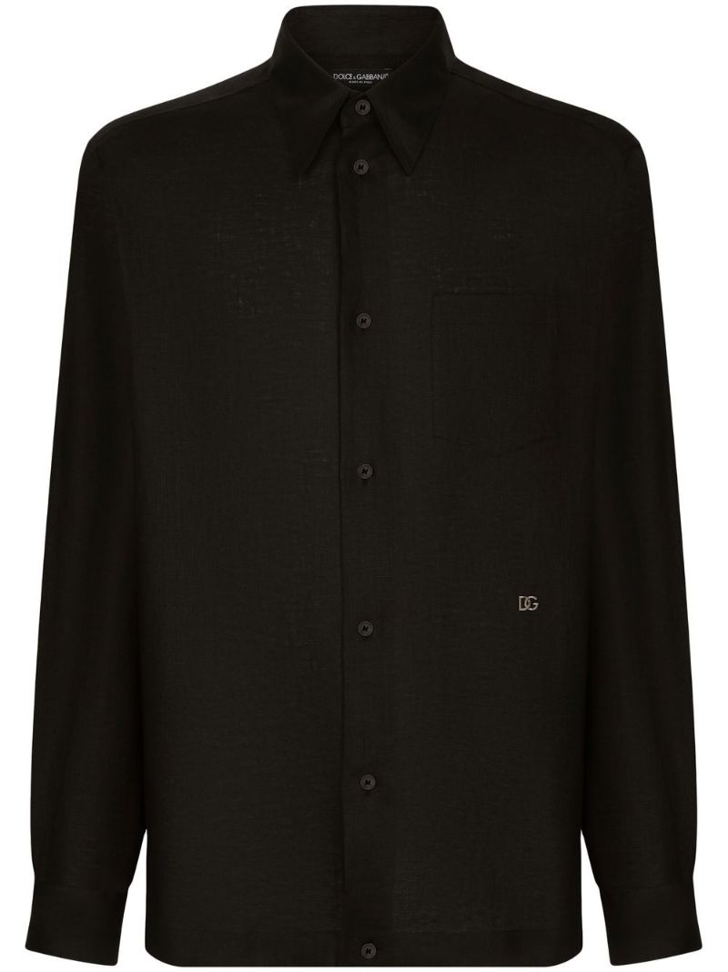 Black Logo Plaque Linen Shirt