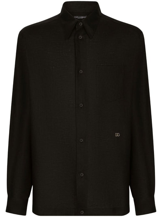 Black Logo Plaque Linen Shirt