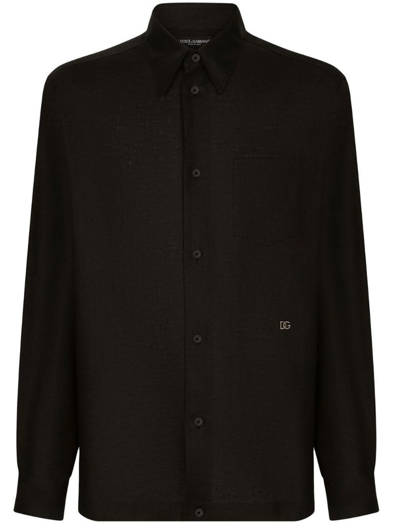 Black Logo Plaque Linen Shirt